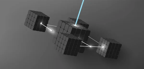 Černá Futuristická Struktura Složených Kostek Zářivými Světly Silným Laserovým Paprskem — Stockový vektor