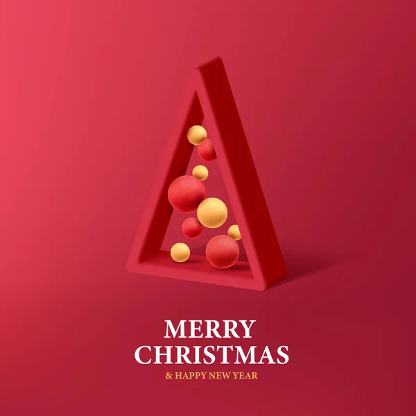 Merry Christmas Greeting Card Stylized Christmas Tree Empty Render Triangle - Stok Vektor