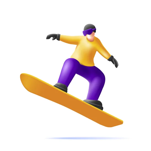 スノーボードジャンプレーススノーボーダー3Dレンダリングキャラクターイラスト — ストックベクタ