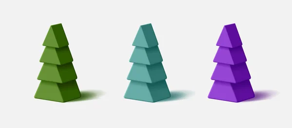 Ilustrasi Pohon Natal Set Kerucut Volume Bentuk Bergaya Terisolasi - Stok Vektor