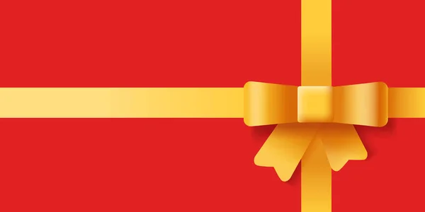 Satin Goldgelbes Band Auf Rotem Hintergrund Vorlage Für Geschenkkartons Weihnachten — Stockvektor