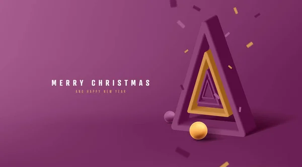 Merry Christmas Greeting Card Stylized Christmas Tree Empty Render Triangle - Stok Vektor