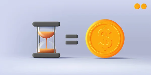 Tijd Gelijk Aan Geld Concept Illustratie Met Zand Klok Pictogram — Stockvector