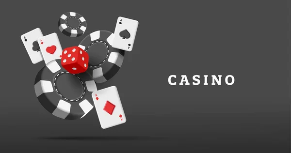 Dados Pretos Cartões Jogar Quatro Ases Fichas Poker Caindo Cores Vetores De Bancos De Imagens