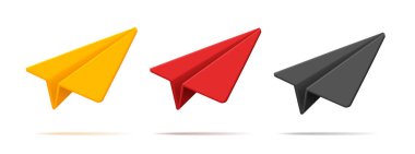 Kağıt uçak sembolü iletisi gönderme veya origami düzlemi 3d vektör çizimi, izole