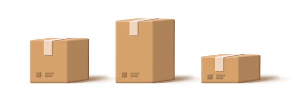 Icon Set Aus Geschlossenem Karton Verpackt Und Versandfertig Verschiedenen Größen — Stockvektor