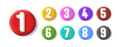 3d colourful number bullet points set 1 to 9 isolated in circles, list items children cartoon graphic