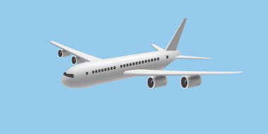 3D White Glossy Commercial Jet Airplane render cartoon illustration, isolated