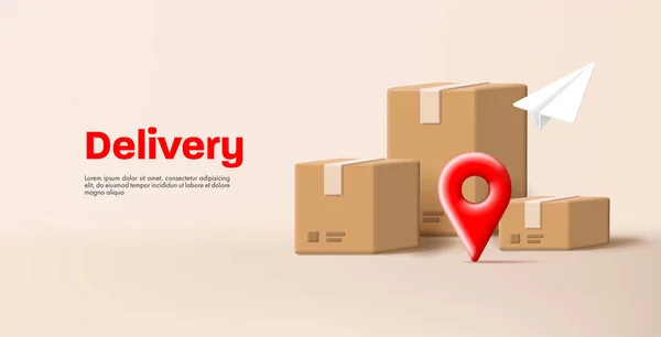 Illustration Shipment Delivery Carton Boxes Paper Plane Paper Plane Red - Stok Vektor