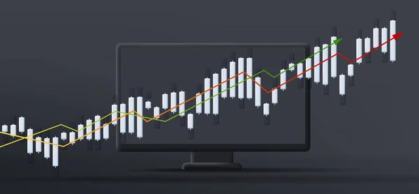 Black Desktop Computer Illustration Mono Chrome Stock Investment Trading Bar - Stok Vektor