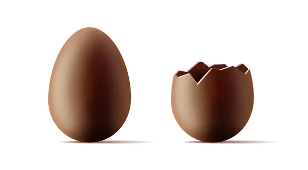 Illustration Chocolate Easter Egg Whole Half Broken Part Render Style - Stok Vektor