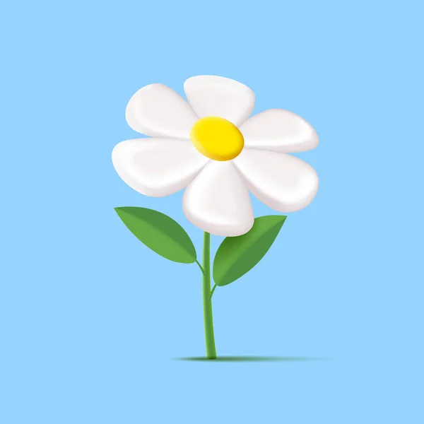 White Daisy Chamomille Flower Leaves Blue Backdrop Isolated — Archivo Imágenes Vectoriales