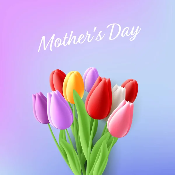 Composition Tulip Bouquet Mothers Day Greeting Different Colours Flowers Greeting - Stok Vektor