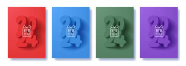 Mutlu yıllar 2023. Büyük sayıların gerçekçi 3d mono renk kompozisyonu ve hediye kutusu doğrusal simgesi, izole poster tebrik kartı şablonu, renkli