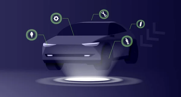Diagnostica Automobilistica Stile Futuristico Digitale Moderno Suv Auto Evidenziato Icone — Vettoriale Stock