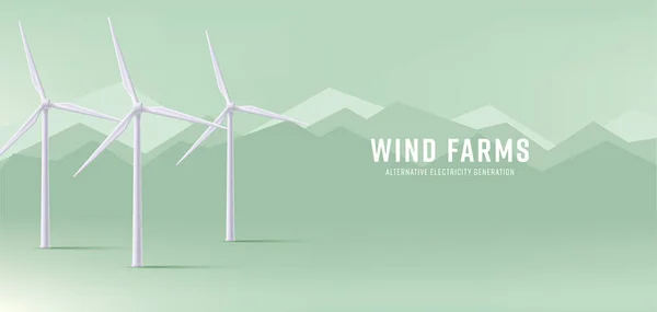 Wind Electro Station Mountains Illustration Banner Realistic Render Style Flat — Stock Vector