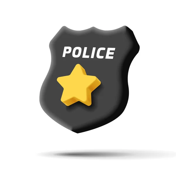 Police Badge Icon Black Shield Golden Star Render Digital Label — Stock Vector
