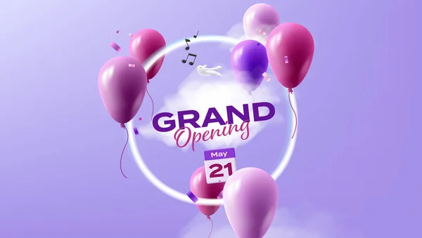 Grand Opening Card Balloons Cofetti Neon Circle Calendar Date Spring - Stok Vektor