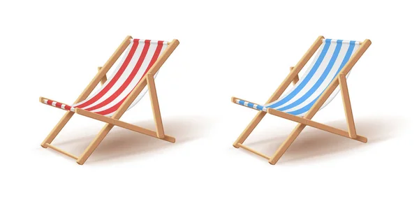 Realistischer Strandkorb Blau Und Weiß Und Rot Und Weiß Mit — Stockvektor
