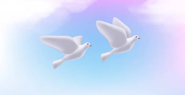 Illustration Two Doves Flying Sky Symbol Peace Religion Friendship Render — Stock Vector
