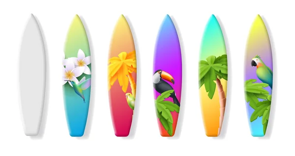 Surfboard Tropische Hintergründe Vektor Vorlage Mit Render Illustrationen Von Palme — Stockvektor