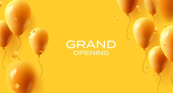 Grand Opening Banner Yellow Ballons Confetti Framing Composition Grand Opening — Stock Vector