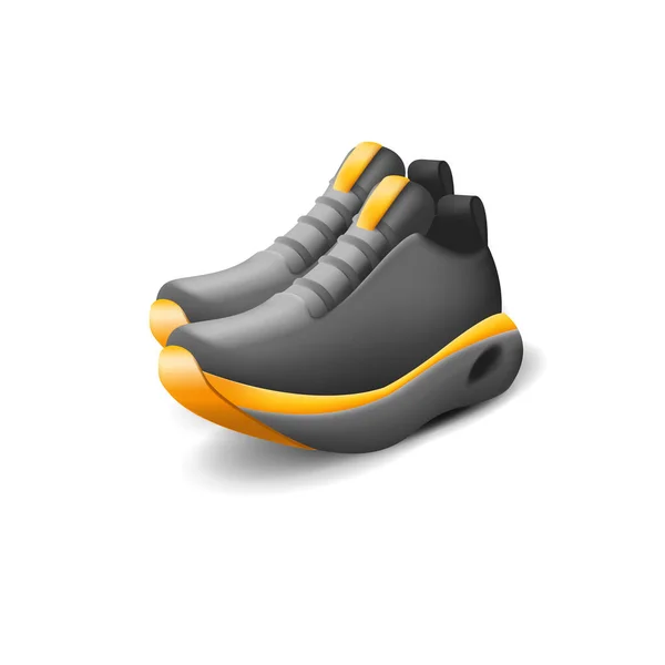 黑色和橙色设计跑鞋零件磨损运动鞋三维渲染图解 孤立矢量图解 — 图库矢量图片