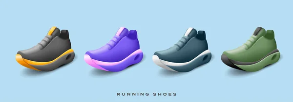Render Ilustración Conjunto Zapatillas Deporte Para Correr Trabajar Diferentes Colores — Vector de stock