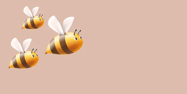 Latające Pszczoły Renderowania Stylizowane Ilustracja Owada Żółtym Zaokrąglone Ciała Skrzydła — Wektor stockowy