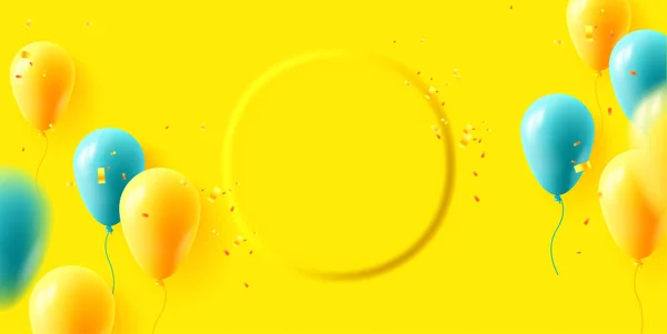 Шаблон Вітального Банера Жовтими Синіми Повітряними Кулями Опуклим Колом Вашої — стоковий вектор