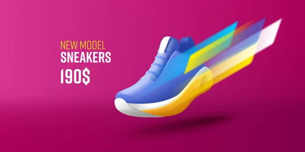 Νέα Συλλογή Sneakers Shoe Διαφήμιση Διαφημιστικό Banner Παπούτσι Δυναμική Γρήγορη — Διανυσματικό Αρχείο