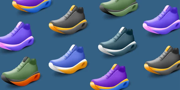 Καθιστούν Σύνθεση Του Αθλητισμού Φορούν Sneakers Συλλογή Σχεδιασμό Μοτίβο Των — Διανυσματικό Αρχείο