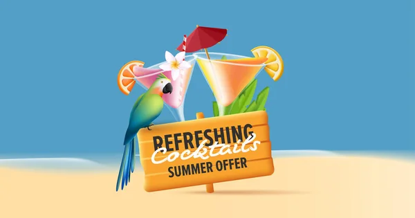 Summer Cocktail Poster Pesta Bajak Laut Dengan Margarita Koktail Dengan - Stok Vektor