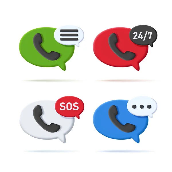 Call Center Support Concept Shapes Speech Bubbles Telephone Tube Support - Stok Vektor