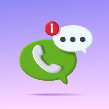 Çağrı merkezi desteği 3 boyutlu konuşma balonu telefon tübü simgesi, dijital illüstrasyon, izole edilmiş