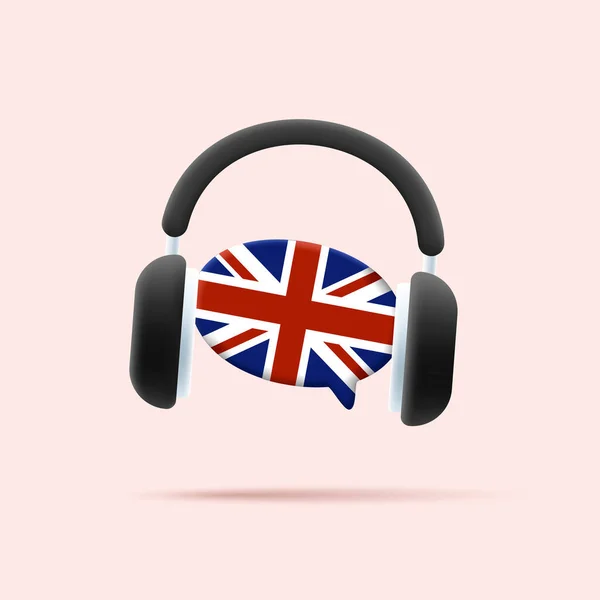 Online Englischkurse Digitales Symbol Mit Kopfhörer Sprechblase Mit Britischer Flagge — Stockvektor