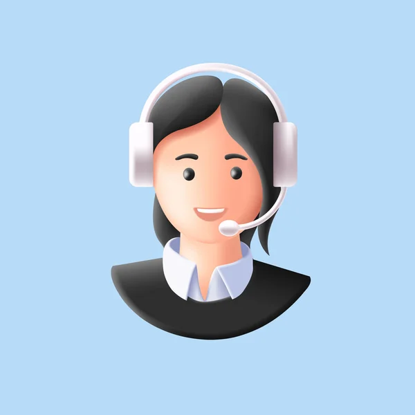 带耳机的呼叫中心支持人员的3D渲染风格图解 孤立的笑脸 圆圆的柔软造型时尚图解 — 图库矢量图片