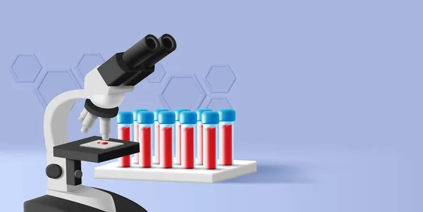 Illustration Blood Test Laboratory Blood Samples Glass Beaker Tubes Microscope — Stock Vector
