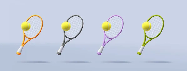 3D带球的矢量网球拍 以不同颜色显示 渲染风格数字 — 图库矢量图片