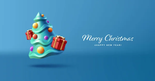 Kartu Ucapan Natal Metty Dengan Pohon Natal Dan Kotak Hadiah - Stok Vektor