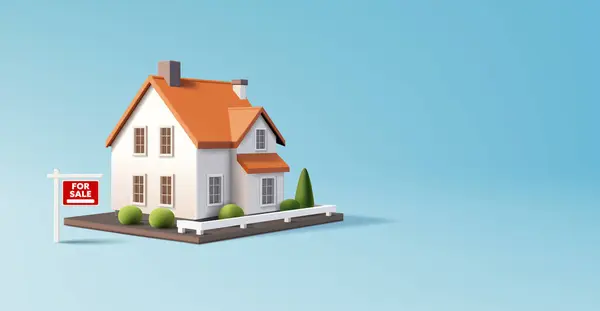 Satış tabelası, gayrimenkul yatırımı, ipotek ve kiralama, ajans afiş şablonu olan 3D canlandırma