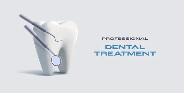 Render Illustration Tooth Dental Equipment Mirror Dental Treatment Care Banner — Stock Vector