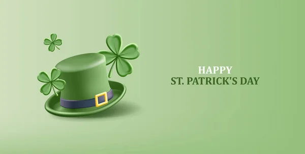 Saint Patricks Day Poster Dengan Daun Cengkih Dan Topi Hijau - Stok Vektor