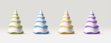 3 Boyutlu Noel ağacı simgesi, parlak renkli çizgili beyaz seramik oyuncak, modern renkte bayram öğesi