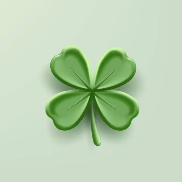 緑のクローバー3D漫画のデジタルレンダリングのアイコン4つの葉 単離された幸運なシンボル — ストックベクタ