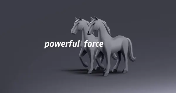 3d render illustration of tow black horses, horse power, strong animal black modern mono chrome composition, shadow