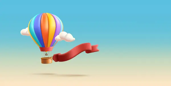 Vector Hot Air Balloon Dengan Pita Untuk Naskahmu Ulang Tahun - Stok Vektor