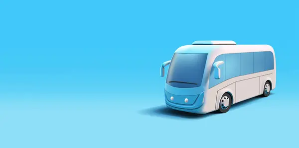 Ilustrasi Render Bus Realistis Modern Transportasi Mobil Konsep Warna Putih - Stok Vektor