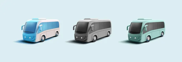 Realistische Bus Illustratie Set Verschillende Kleuren Modern Openbaar Vervoer Concept Stockvector