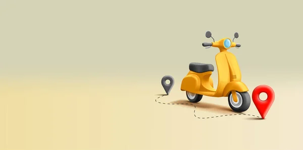 Мотоцикл Scooter Рендеринг Векторной Иллюстрации Мультфильма Реалистичные Подробные Ретро Классический Стоковая Иллюстрация